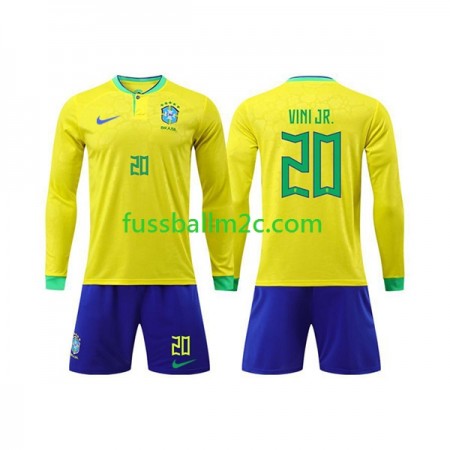 Fußballtrikots Brasilien Vinicius Junior 20 Kinder Heim Trikotsatz WM 2022 Langarm